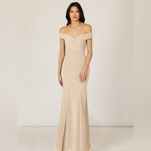 AZAZIE LECIA Off-The-shoulder pleaded Chiffon Floor-Length Dress Champagne